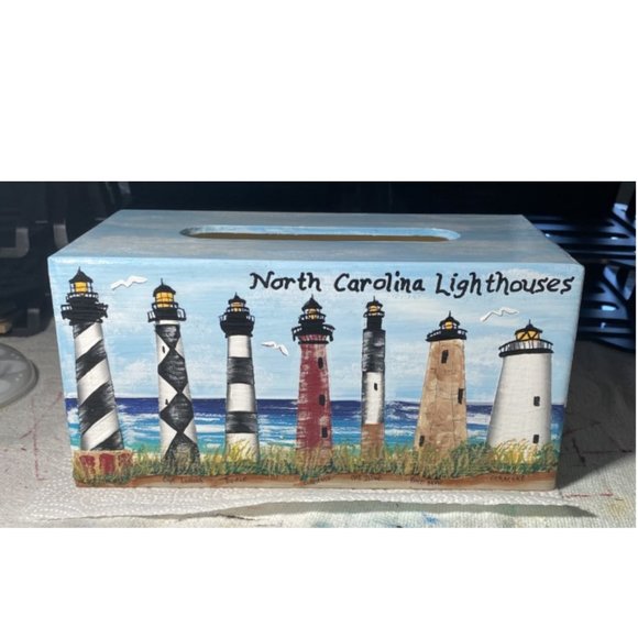 Other | Hand Painted North Carolina Lighthouse Tissue Box With Slide ...